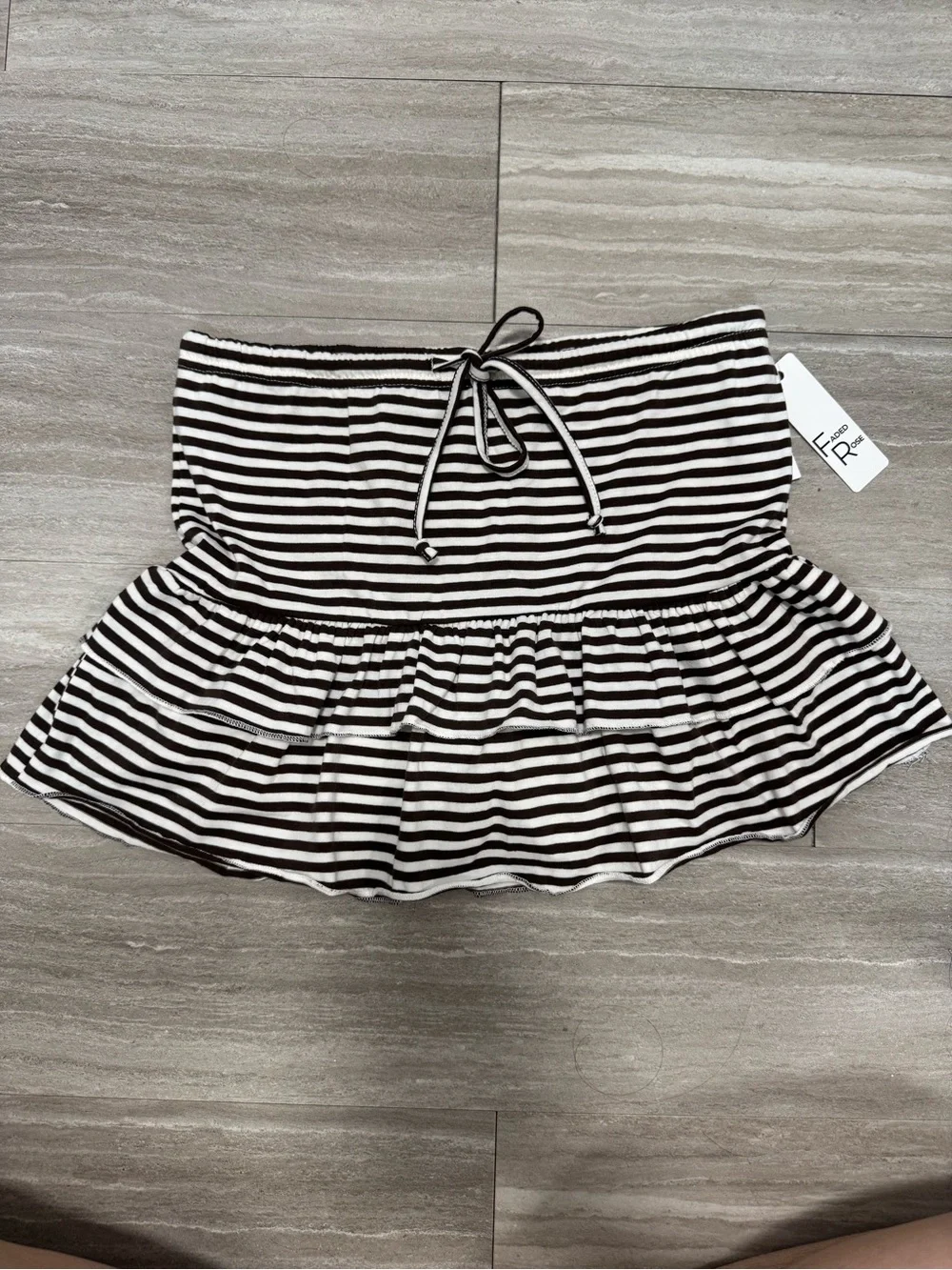 Striped Black and White Ruffle Skirt with Drawstring